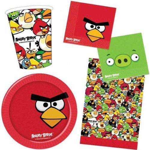 Angry Birds - Paquete de Fiesta para 8 - 8 Vasos, 8 Platos, 16 Servilletas y 1 Mantel Plastico