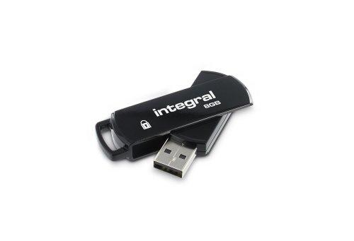 Integral 360 Secure - Memoria USB Segura de 8 GB (256-bit AES, 12 MB/s), Color Negro