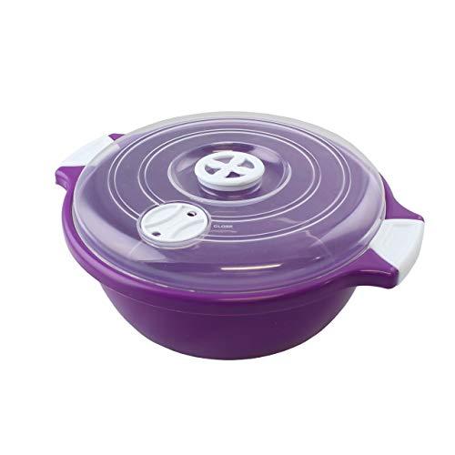 Lantelme - Plato de microondas. tazón de fuente con microondas de 1.8 litro tapa con la válvula de vapor. lavaplatos automático. plástico color violeta / blanco / transparente