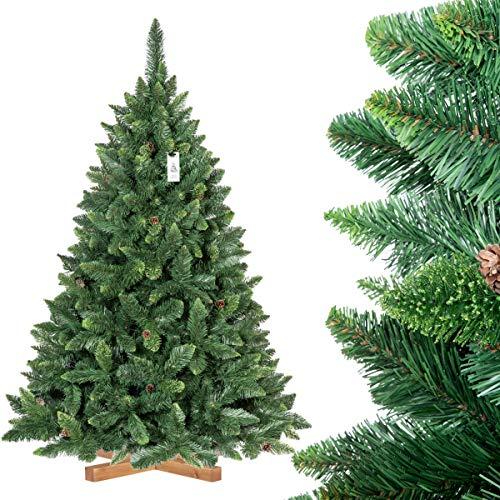 FairyTrees Árbol de Navidad Artificial Pino, Natural Verde, Material PVC, Las piñas verdaderas, el Soporte de Madera, 180cm, FT03-180