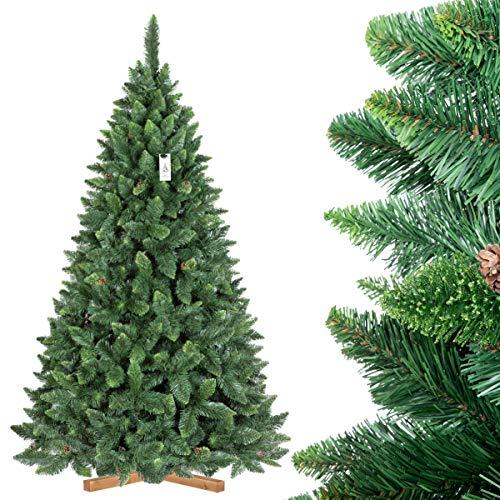 FairyTrees Árbol de Navidad Artificial Pino, Natural Verde, Material PVC, Las piñas verdaderas, el Soporte de Madera, 220cm, FT03-220