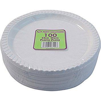 100 blanco de plástico - 22,86 cm/23 cm platos de calidad y resistente ideal para preparaciones calientes y alimentos fríos y blanco