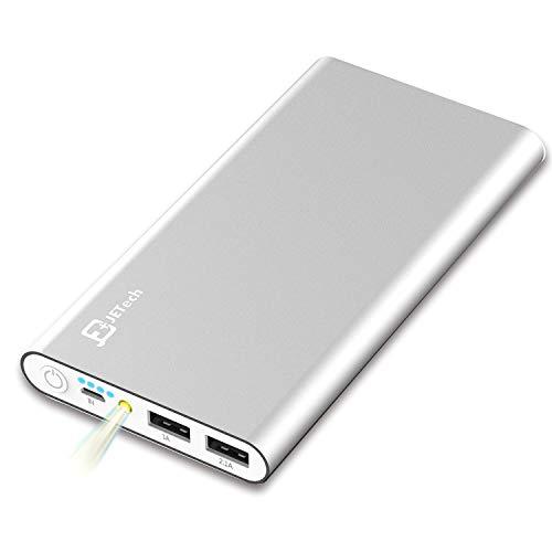 JETech Batería Externa 10000mAh Power Bank (Doble Puerto , Total 5V/3.5A) Cargador de Batería Portátil Battery para iPhone X/8/8 Plus, Móviles Inteligentes y Tabletas, Plateado