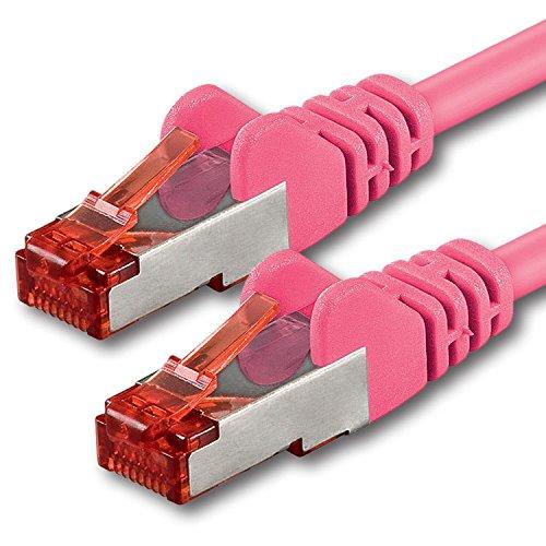1aTTack - Cable de Red SFTP PIMF con 2 Conectores RJ45 de Doble apantallamiento Cat 6 Magenta 1m