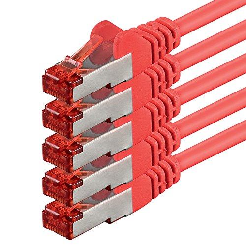 1aTTack - Cable de Red SFTP PIMF con 2 Conectores RJ45 de Doble apantallamiento Cat 6 0 Rojo - 5 Piezas 0,25m