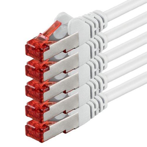 1aTTack - Cable de Red SFTP PIMF con 2 Conectores RJ45 de Doble apantallamiento Cat 6 0 Blanco - 5 Piezas 0,5m