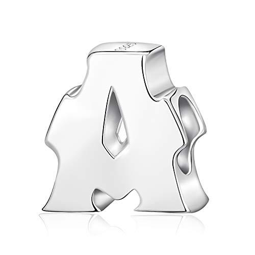 Abalorios con diseño de las letras del alfabeto (A a Z) de plata de ley 925 genuina, para pulsera de Pandora