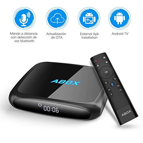 ABOX A4 Android TV Box con Voice Remote y 4K Ultra HD Android 7.1 Quad Core 2GB RAM/16GB ROM Soporte 2.4GHz WiFi Bluetooth 4.0 Smart TV Box