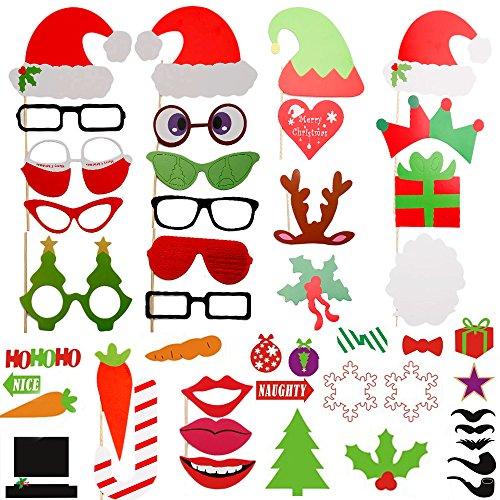 ZOGIN Navidad Kit de Accesorios Photocalls Máscaras Disfrazadas de Mascarada con Bigotes, Labios, Corbatas, Gafas y Sombreros Para Fiesta Mascarada, Fiesta de Navidad, Bodas, Aniversarios, Cumpleaños - 50 Piezas