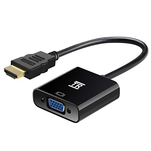 Adaptador HDMI a VGA, Convertidor TechRise de Macho a Hembra HDMI a VGA, Chapado en Oro Alta Velocidad 1080P HDTV Activo con Audio y Cable de Carga Micro USB
