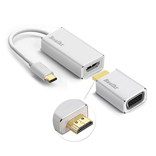 Adaptador USB Tipo C a HDMI 4K + VGA 1080P - Bauihr USB 3.1 Type C a HDMI/VGA Convertidor, Conversor de HDMI a VGA para Macbook Pro / Chromebook Pixel(Se puede separar, se puede combinar)