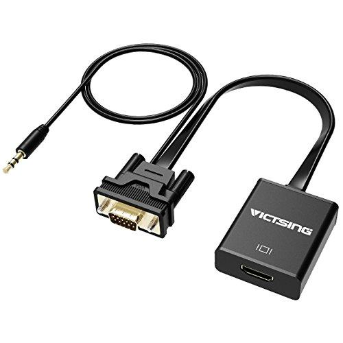 Adaptador HDMI a VGA de VicTsing, Conversor con Audio 3.5 mm Cable y Micro USB Cable de carga, 1080P, Color Negro