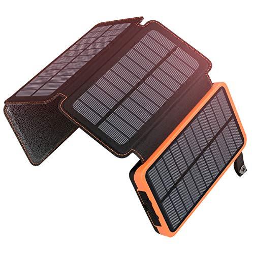 ADDTOP Cargador Solar 25000mAh Power Bank Portátil con 2 Ports 2.1A Output Batería Externa Impermeable con 4 Paneles Solar para iPhone, iPad y Samsung Galaxy y más