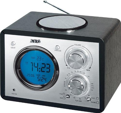 AEG MR 4104 - Radio clásica (sintonizador UKW-/MW, hora en LCD, función despertador, antena telescópica, altavoz, termómetro) color negro