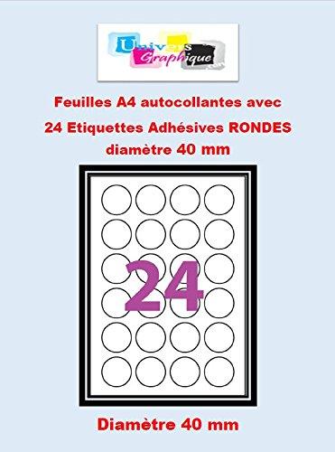 15 A4 hoja de 24 etiquetas autoadhesivas redondas de etiquetas adhesivas 400 mm 24 de papel redonda para impresoras de chorro de tinta y láser
