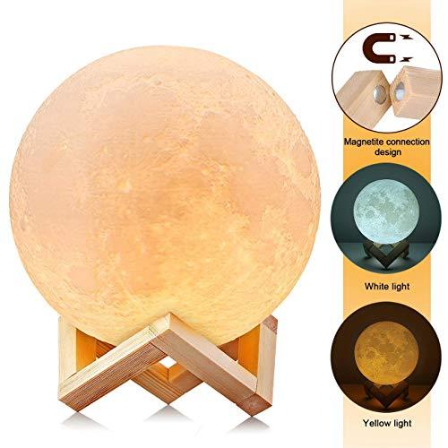 Uten AGM - Mesa con Sensor de luz Nocturna 3D de Luna, Regulable, LED cambiante de Color, lámpara de mesita de Noche para bebé (grande/15 cm), Color Amarillo, 15 cm