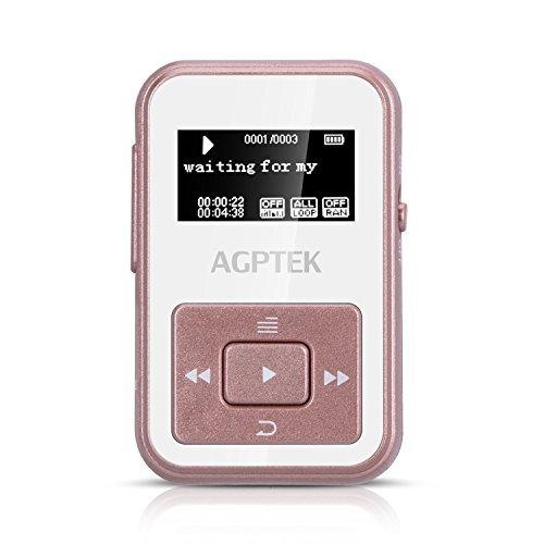 AGPTEK A12- Clip Bluetooth Reproductor de Mp3 8 GB con FM Radio y Grabadora de Voz(una Funda Silicona Incluido), Color Rosa ?
