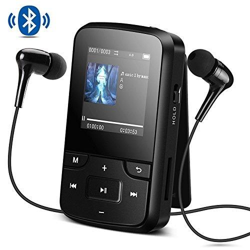AGPTEK Reproductor MP3 Bluetooth Deportivo con HD Pantalla 1.5 Pulgada, G6 Mini Clp3 Mp3 Running con con Radio FM, Grabadora de Voz y Auriculares, Banda del Brazo, Funda Silicona, Negro