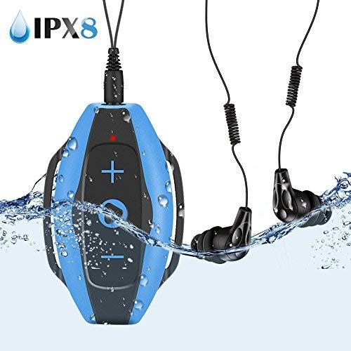 Mp3 Acuatico 8GB, AGPTEK S05 Waterproof Clip Reproductor de MP3 con Auriculares Impermeable IPX8 para Natar y otros deportes, Color Azul