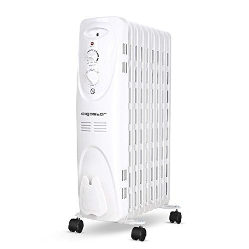 Aigostar Heating Girl 33IEI - Radiador de aceite de 9 elementos, 2000 Watios, dispone de 3 ajustes de potencia y control termostático de temperatura. Color blanco. Diseño exclusivo.