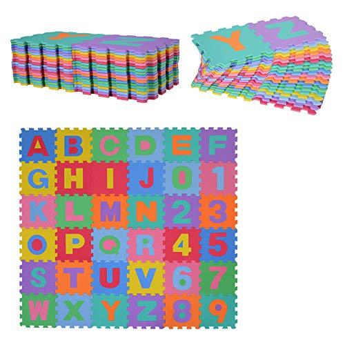 HOMCOM Alfombra puzle 192x192 cm Niños 3 años 36 Piezas Numeros 0 al 9 y 26 Letras Alfabeto Goma Espuma