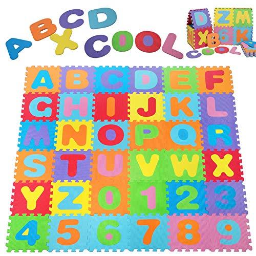 Deuba Alfombra puzzle para niños bebe 86 piezas 26 letras y números espuma alfombrilla de juego infantil 32 x 32 cm goma