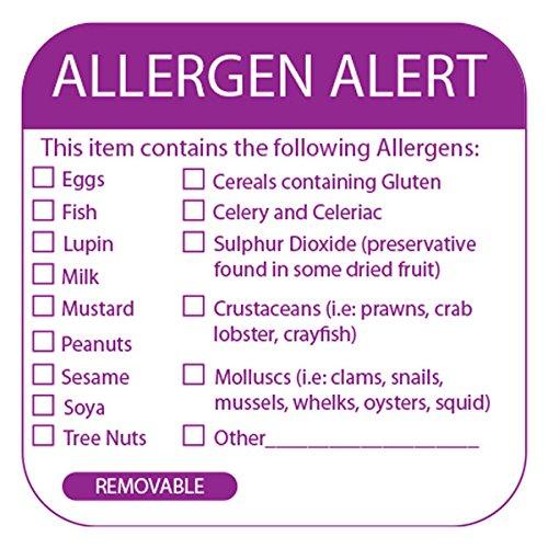 Etiquetas de advertencia para alérgenos alimentarios - Rollo de 500 - Etiquetas de alimentos para indicar alergias