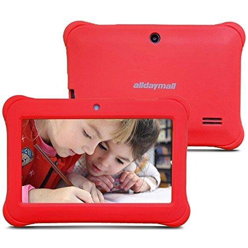 Alldaymall 2017 Nuevo Tablet para niños de 7 Pulgadas 8GB (Quad Core, Android 4.4, 1GB RAM, Wi-Fi, Bluetooth) Rojo con Funda de Silicona ...