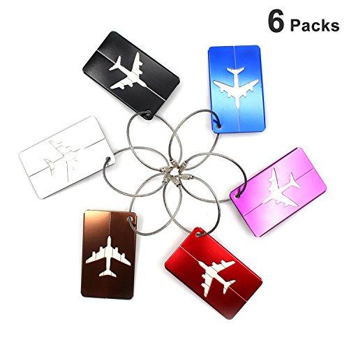 Almondcy-Etiquetas del equipaje del viaje de aleación de aluminio,6 piezas con diferentes colores del bolso del equipaje de la maleta
