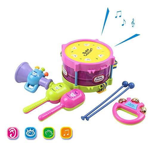 Alokie 7PCS Instrument Drum Toy Set, Infantil Bebé Pandereta Jazz Tambor Kit Instrumento Musical Combinación de Tambor de Sonajero (7PCS / Multi)