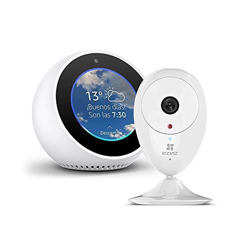 Amazon Echo Spot, blanco + EZVIZ ezCube Pro Cámara de Seguridad