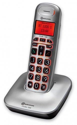 amplicomms BigTel 1200 - Teléfono (Teléfono DECT, Terminal inalámbrico, 100 entradas, Identificador de Llamadas, Negro, Plata)
