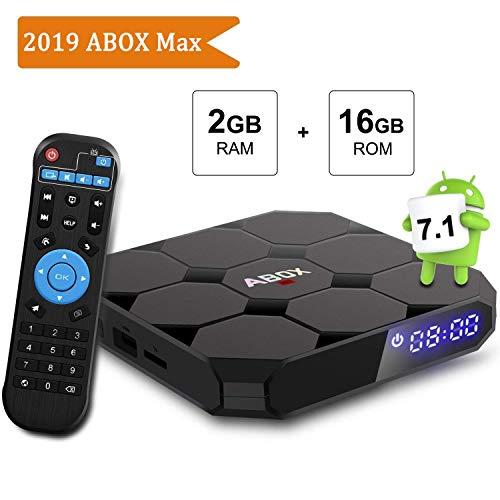 Android TV Box, ABOX A1 MAX Android 7.1 Smart TV Box de 2GB RAM+16GB ROM con BT 4.0 Soporta WiFi 2.4GHz /Full HD/ 4K H.265 Android Box