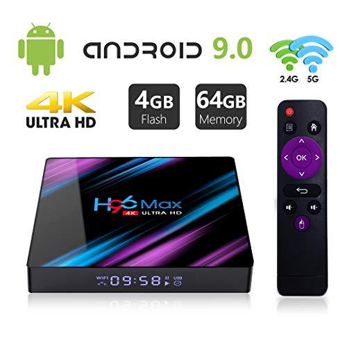 Android 9.0 TV Box ?4GB RAM 64GB ROM?H96 MAX RK3318 Quad-Core 64bit Android TV Box, Wi-Fi-Dual 5G/2.4G, BT 4.0, 4K*2K UHD H.265, USB 3.0 Smart TV Box