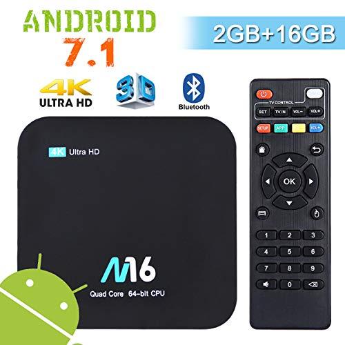 Android TV Box 4K - Wesho Android 7.1 Smart TV Box de 2GB RAM+16GB ROM con Bluetooth 4.0, Actualización del Procesador Amlogic S905X Quad Core, Soporta WiFi 2.4GHz, Android Box Media Player