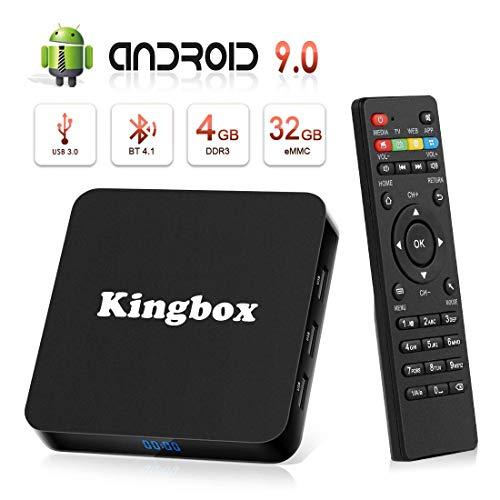 Android 9.0 TV Box [4GB RAM+32GB ROM], Kingbox Android TV Box 4K, USB 3.0, BT 4.1, UHD H.265, HDMI, Smart TV Box Quad Core WiFi Media Player, Box TV Android [2019 Versión Última]