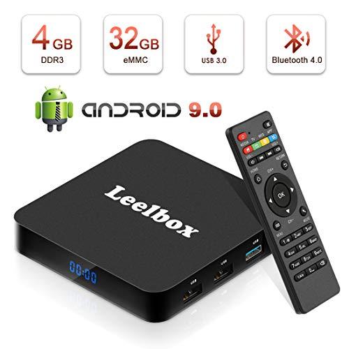 Android 9.0 TV Box, Android Box 4GB RAM 32GB ROM, Leelbox Q4 TV Box RK3328 Quad Core 64 bit Box TV, USB 3.0, BT 4.0, 2.4G Wi-Fi, HDMI, Android TV UHD 4K Smart TV Box