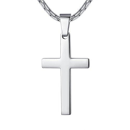 Aoiy - Collar con colgante de acero inoxidable, Cruz pequeña, Unisexo, color plata, cadena de 53cm, ddp009yi
