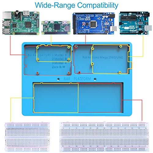 Arduino UNO R3 Mega 2560 y Raspberry Pi 3B / 2B / 1B + / Zero / Zero W ,Conjunto de kit de Arduino,7 en 1 Rab Holder,RPI GPIO Breakout Expansion Board 830 Puntos