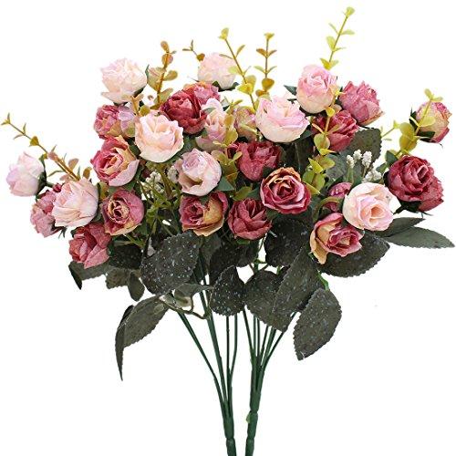 Ramo de rosas artificiales de seda Luyue, 7 tallos y 21 capullos, 2 unidades