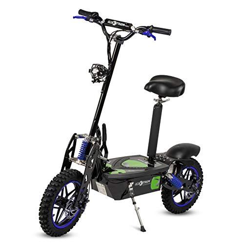 Aspide - Patinete/Scooter eléctrico dos ruedas, con sillín, plegable, luz LED frontal, motor 2000W, velocidad hasta 45-50Km/h, autonomía hasta 25-30Km. Ideal para paseos urbanos. Color negro-azul.