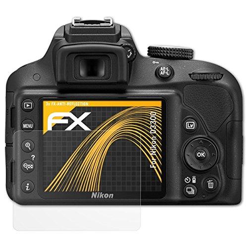 atFoliX Película Protectora Compatible con Nikon D3300 Lámina Protectora de Pantalla, antirreflejos y amortiguadores FX Protector Película (3X)