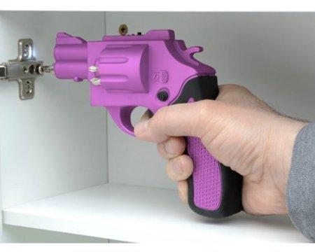 Atornillador eléctrico con forma de pistola y batería recargable, color rosa