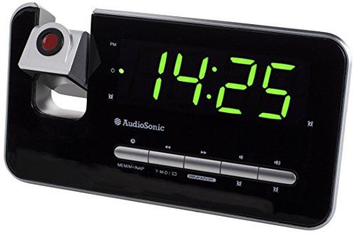 Audiosonic CL-1492 - Reloj despertador con dos alarmas, radio FM, proyector