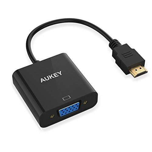 Aukey - Adaptador de HDMI a VGA de 1080P Full HD, conversor HDMI macho a VGA hembra para PC, ordenador portátil, HDTV, Xbox y TV Box, negro