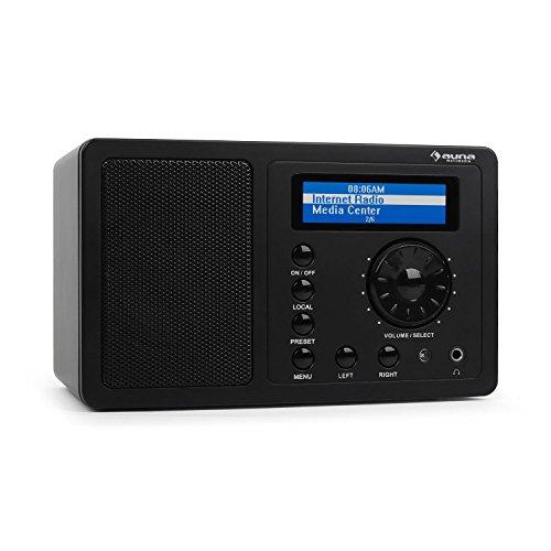 Auna IR-130 Radio de internet WIFI Negro (Streaming, 8000+ emisoras, transmisión desde ordenadores, mando a distancia, despertador, pantalla LCD, antideslizante)