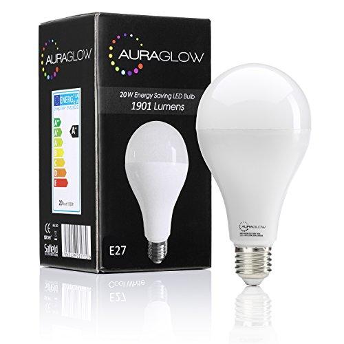 AURAGLOW Bombilla LED de 20 W con rosca E27, luz blanca cálida, 3000 K -1901 lúmenes, 120 W, EQV