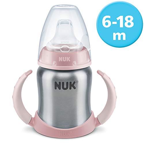 NUK 10255253 - Biberón con asas, botella de acero inoxidable, 125 ml, color: rosa