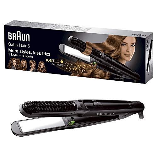 Braun Satin Hair 5 ST570 - Plancha de pelo, placa de cerámica,  4 estilos con rizador y tecnología iónica para potenciar el brillo, color negro