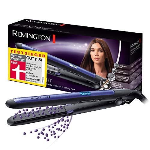 Remington Pro Ion S7710 - Plancha de Pelo, Cerámica, Digital, Placas Flotantes largas, Tecnología Iónica Triple, Azul y Negro
